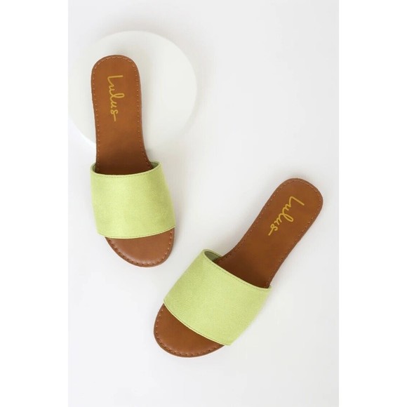 Size 8 Lulus Addison Lime Suede Slide Sandals - Picture 3 of 7